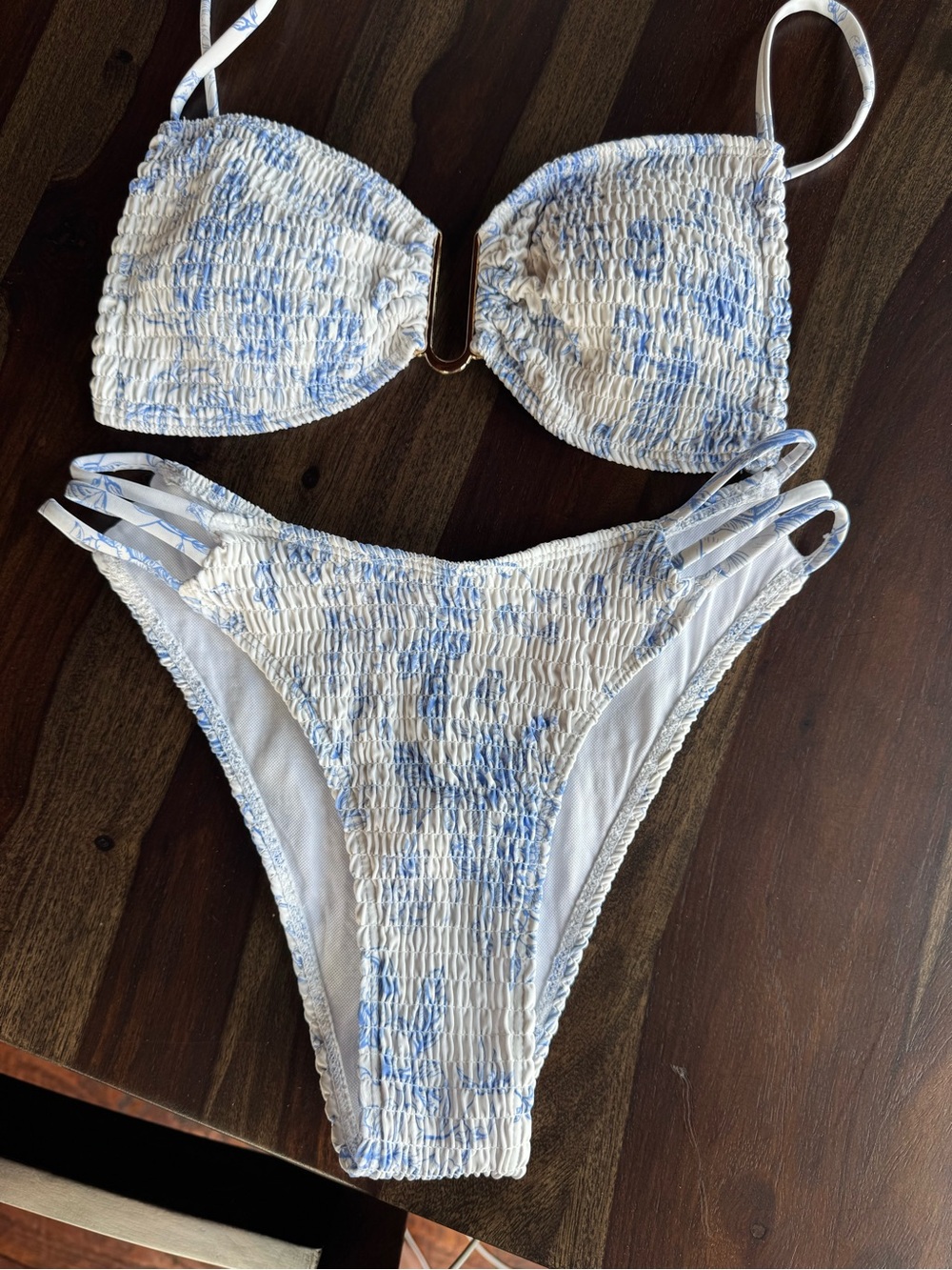 Smocked Blue Floral Bikini